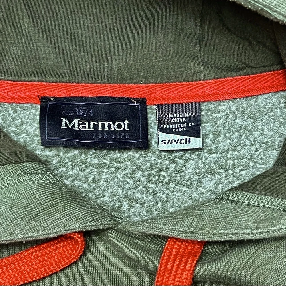 Marmot Marmot Mountain est. 1974 Green Hoodie Pullover Sweater Hiking Men’s - Picture 4 of 5